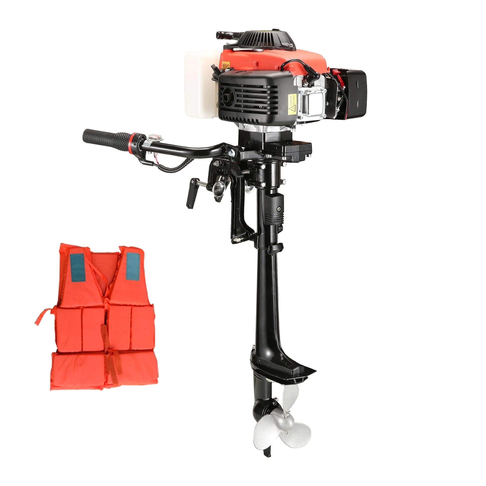 CUKUSIN 4 Stroke Outboard Motor 4 hp Outboard Boat Motors for Inflatable Kayak Dinghy Canoe Small Boat With Strong Short Shaft Life Jacket and Manual Reverse