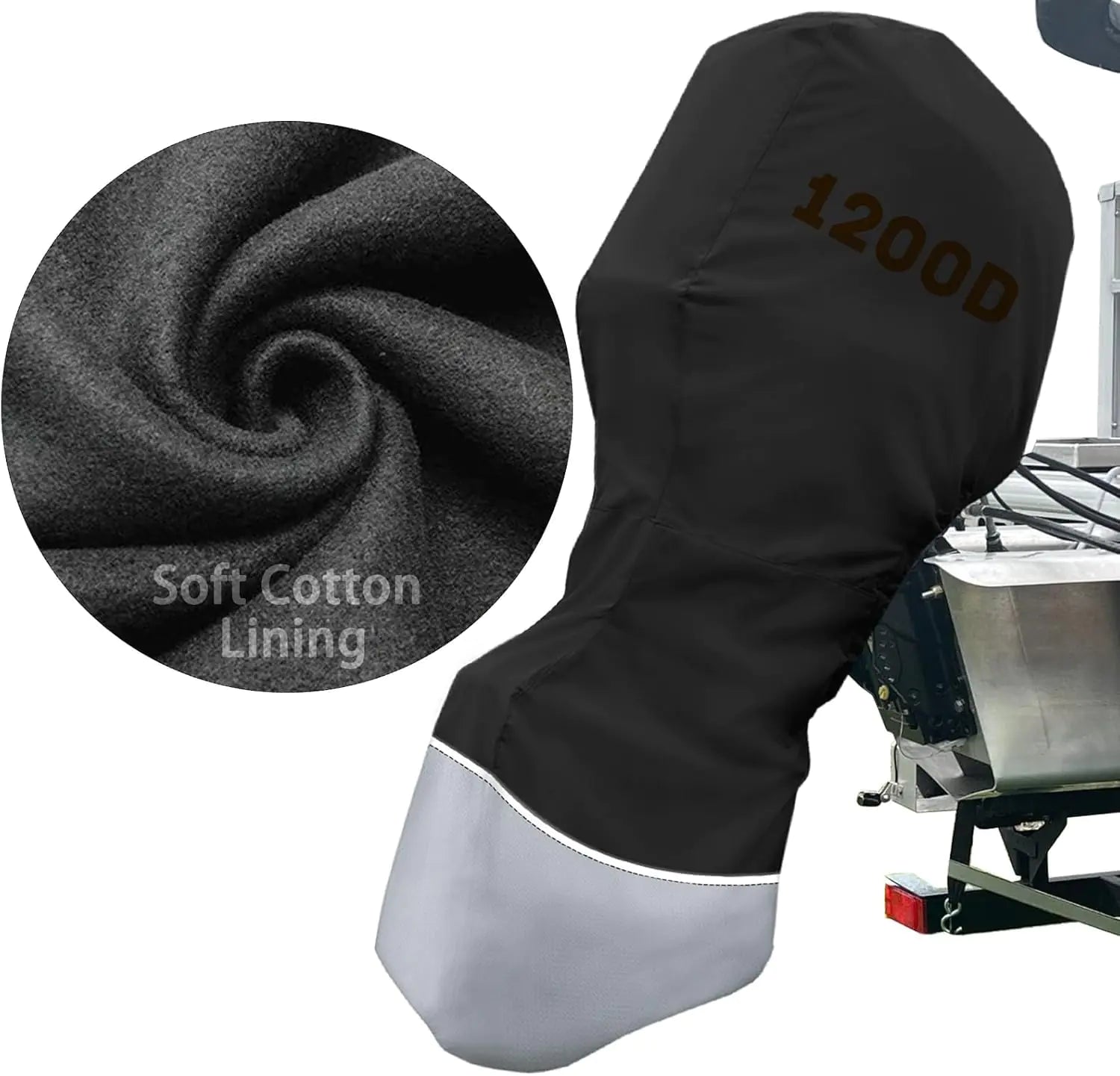 Eapoch Full Outboard Motor Cover 1200D Waterproof Boat Motor Cover with Lining Cotton Outboard Engine Cover Fits 135-250 HP Outboard Engine Heavy Duty Boat Engine Cover Silver Black
