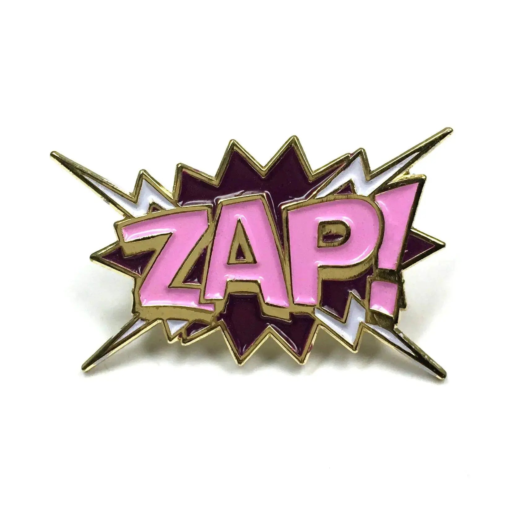 ZAP! Pop Art Pin featuring vibrant colors and comic-style explosion design from My Store, perfect for adding flair to outfits.