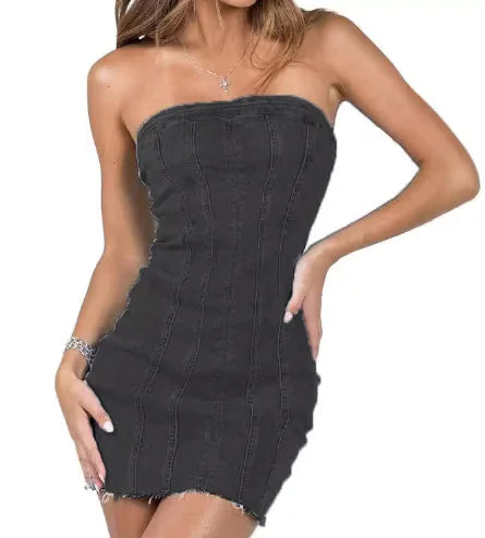 "Sexy Backless Strapless Denim Dress" My store