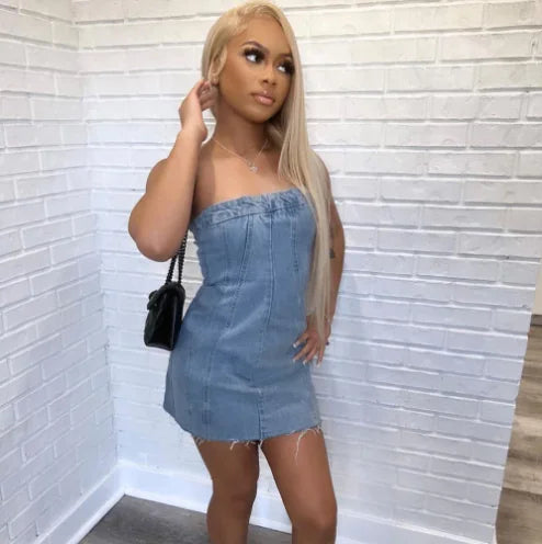 "Sexy Backless Strapless Denim Dress" My store