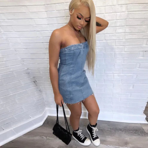 "Sexy Backless Strapless Denim Dress" My store