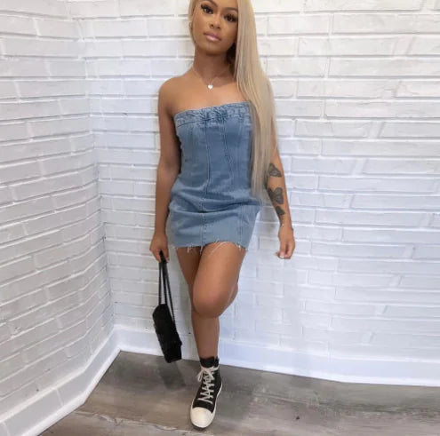 "Sexy Backless Strapless Denim Dress" My store