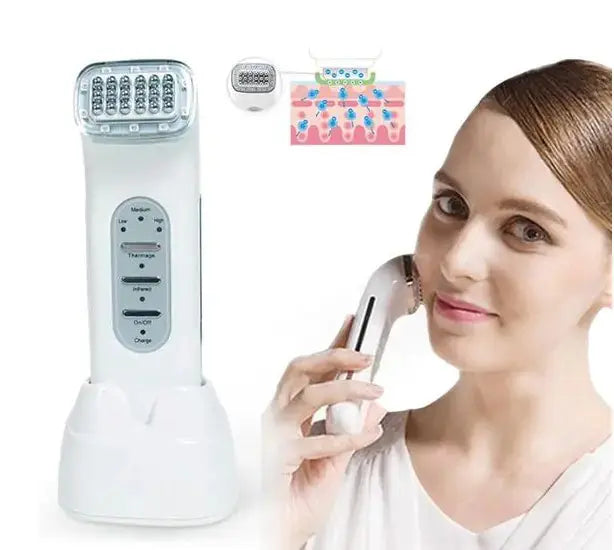 A person using the Thermage RF Beauty Device for Facial Tightening, highlighting its ease of use and effectiveness in skin care routines from My store.