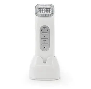 Front view of the Thermage RF Beauty Device for Facial Tightening on a charging dock, showcasing its modern look and controls from My store.